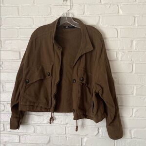 Zara Women's olive Green/Brown Cropped Jacket - M